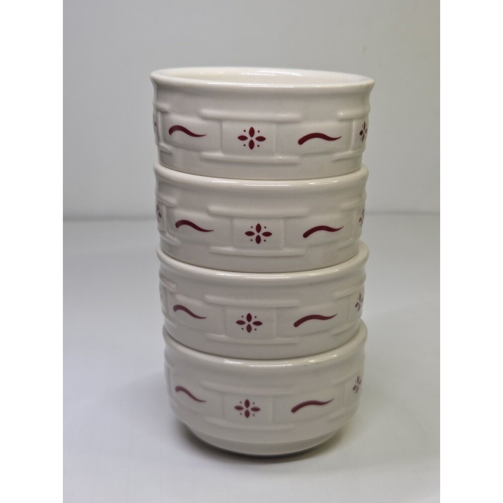 Set Of 4 Woven Traditions Red by Longaberger Custard Dip Bowls Fruit Dessert - Picture 10 of 10